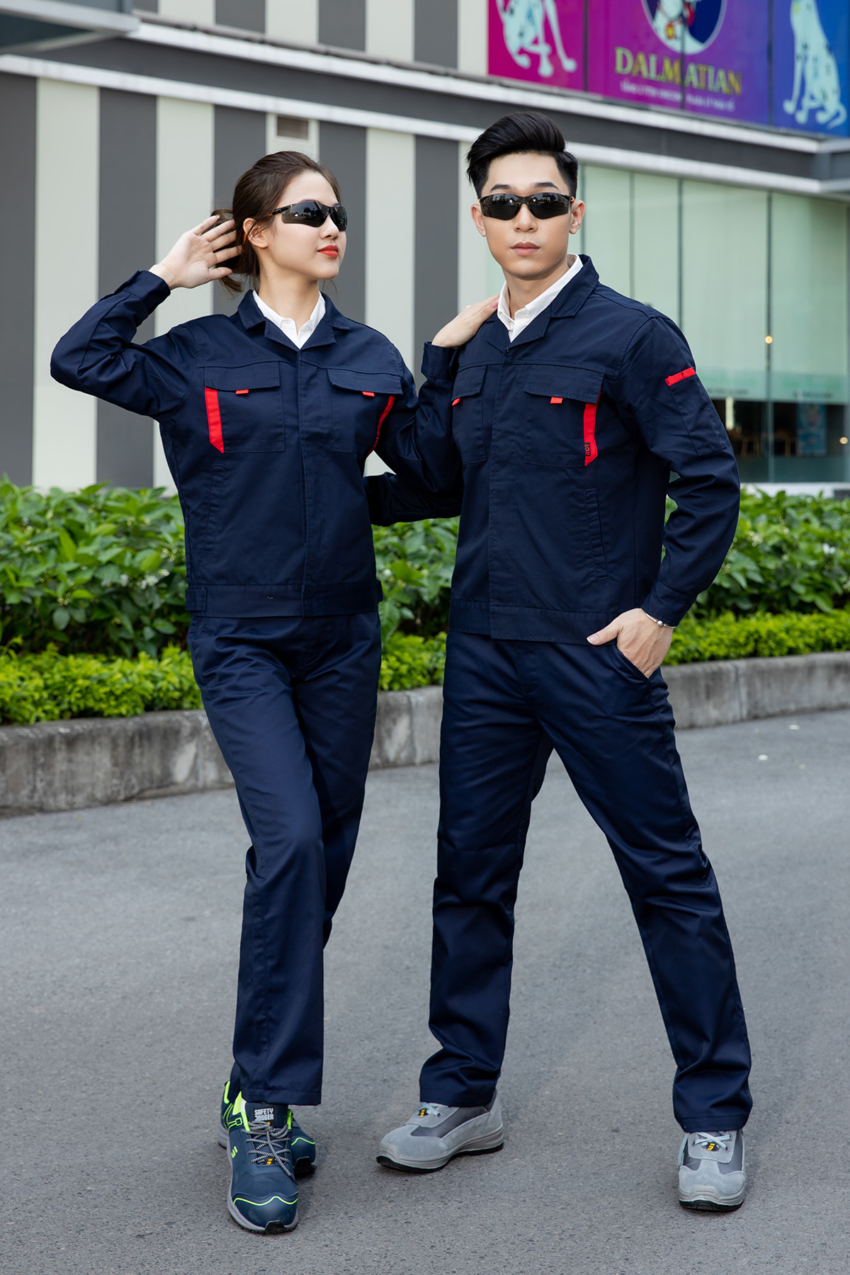 Quần áo bảo hộ lao động cao cấp LUKASPRO-409DC xanh than sọc đỏ